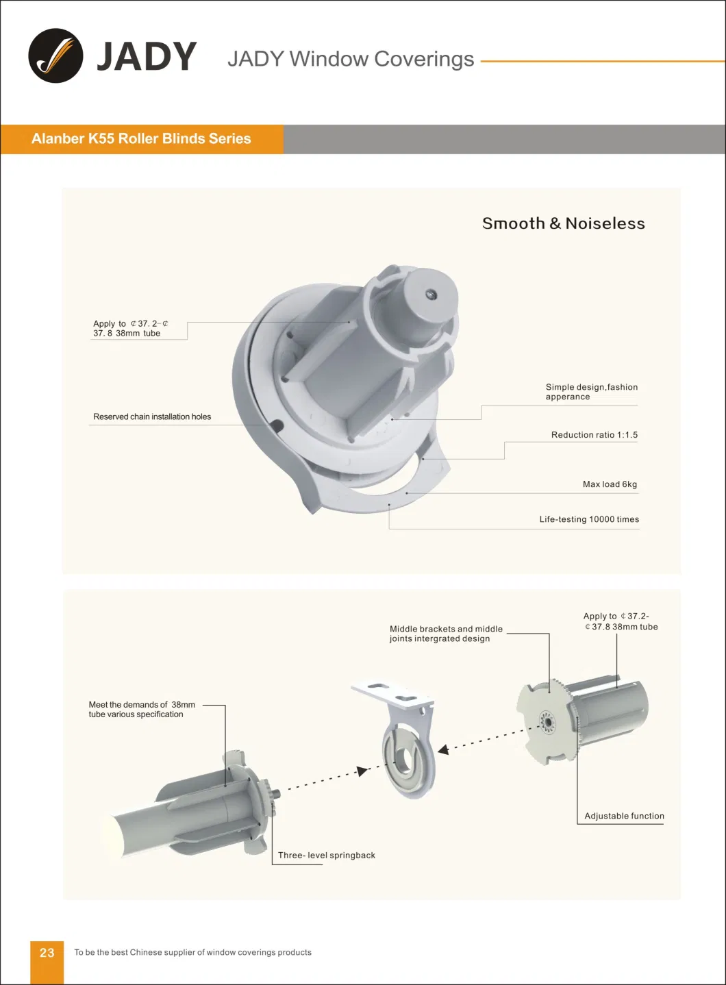 K55 Noiseless Easy Installation Clutch Roller Blinds Accessories /Manual Roller Shutter Components