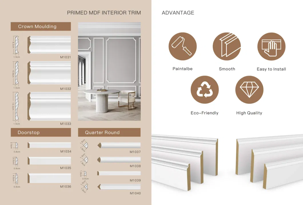 MDF Trim Skirting Wood Deck Baseboard Mouldings